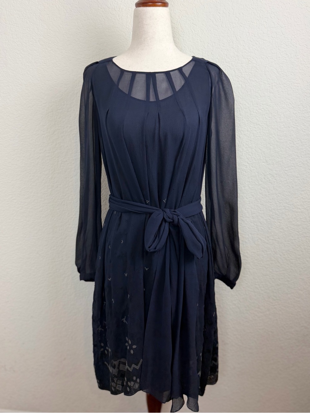 Vanessa Bruno Navy Blue Embrodiered Silk Mini Dress